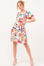 And The Why Square Neck Puff Sleeve Floral Dress | Knee Length Dresses Daverri Fashions