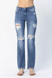 MD Judy Blue Full Size Mid Rise Destroy Straight Jeans Plus Size | Jeans Daverri Fashions