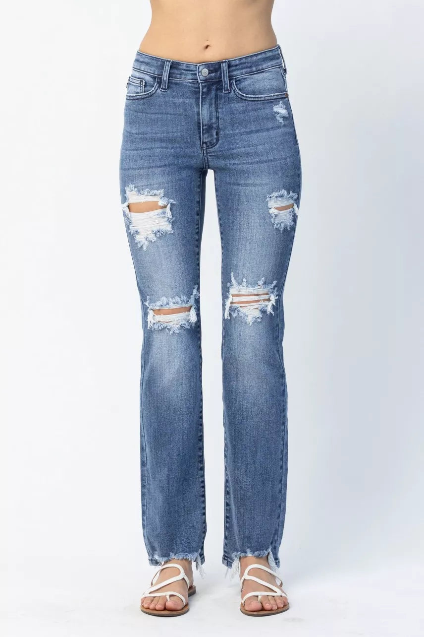 MD Judy Blue Full Size Mid Rise Destroy Straight Jeans Plus Size | Jeans Daverri Fashions