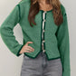 Button-Front Cardigan with Contrast Trim - DAVERRI FASHIONS