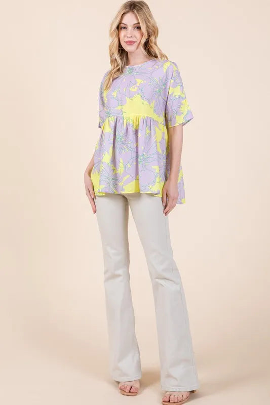 BOMBOM Floral Babydoll Tunic Top