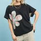 Umgee Ash Mineral Wash French Terry Top with colorful patchwork flower design