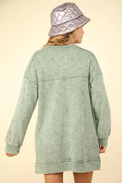 VERY J Mineral Washed Oversized Sweatshirt Mini Dress | Mini Dresses Daverri Fashions
