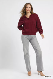 Umgee Linen Long Sleeves Elastic Hem Blouse | Blouses Daverri Fashions