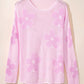 Dulce Big Flower Hollowed Knit Drop Shoulder Sweater Sweaters