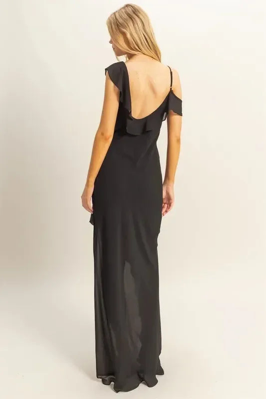 HYFVE Chiffon Ruffle Trim Midi Dress - DAVERRI FASHIONS