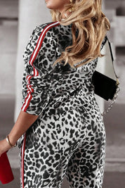 Plus Size Leopard Round Neck Top and Pants Set | Loungewear Sets Daverri Fashions