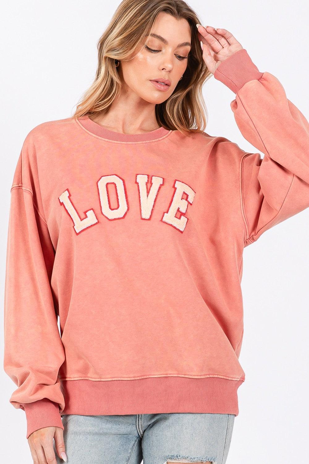 SAGE + FIG LOVE Path Applique Drop Shoulder Sweatshirt - DAVERRI FASHIONS