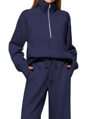 Full Size Half-Zip Sweatshirt and Wide-Leg Pants Set Plus Size | Outfit Sets Daverri Fashions