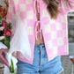 Checkered Tie-Front Cropped Cardigan - DAVERRI FASHIONS