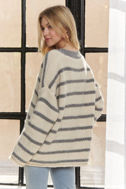 ADORA Horizontally Striped Button Up Cardigan | Cardigans Daverri Fashions