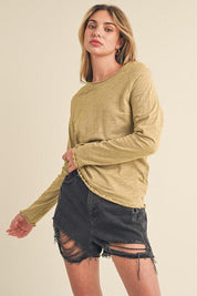 Latte S Aemi + Co Lettuce Hemline Round Neck Raglan Sleeve T-Shirt | T-Shirts Daverri Fashions