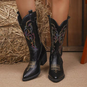 Black Point Toe Block Heels Boots | Boots Daverri Fashions