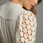 Umgee Full Size Ruffled Hem Heart Lace Sleeve Tie Neck Dress Mini Dresses