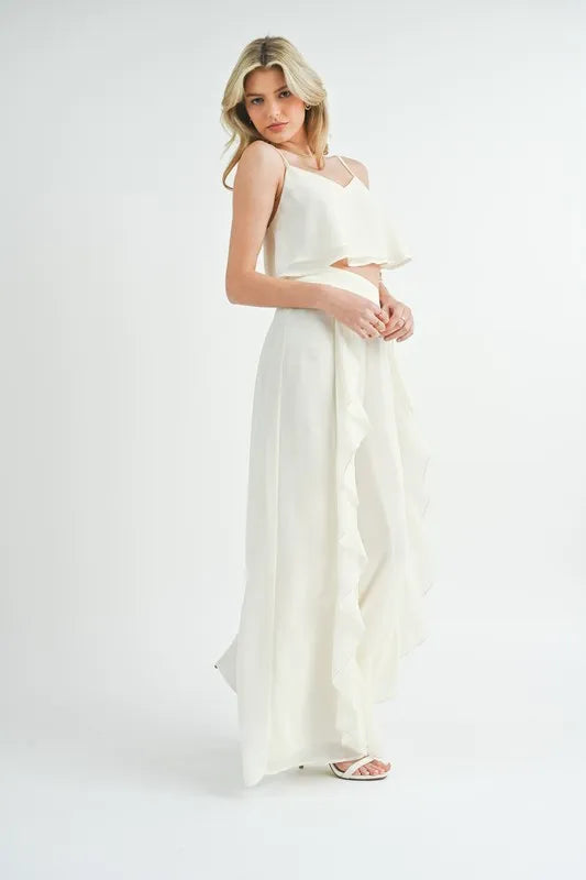 MABLE Crop Cami and Ruffled Wide Leg Pants Set Outfit Sets