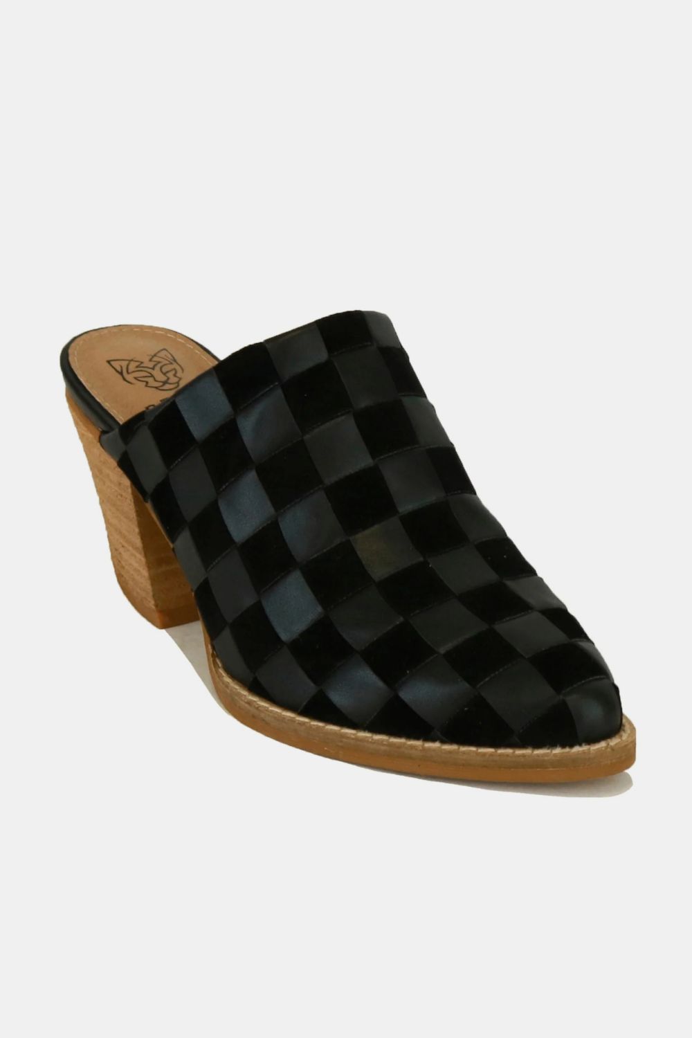 Beast Fashion Woven Checkerboard Block Heel Mule Shoes Black Footwear