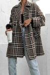 Houndstooth Collared Neck Long Sleeve Coat with Pockets - DAVERRI FASHIONS