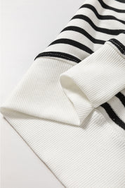 Black Stripe Raglan Sleeve Side Slits Loose Sweatshirt | Sweatshirts Daverri Fashions