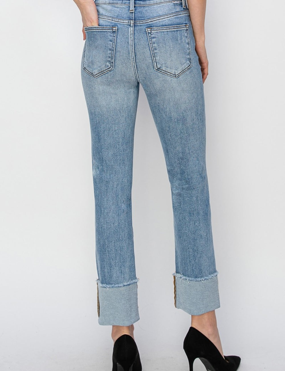 RISEN Full Size High Rise Cuffed Slim Straight Jeans