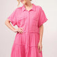 And The Why Full Size Raw Edge Washed Tiered Shirt Dress - DAVERRI FASHIONS