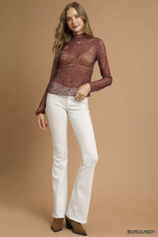 Umgee Nylon Lace Mesh Long Sleeve Top | Tops Daverri Fashions