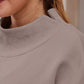 Mock neck dropped shoulder sweatshirt in soft muted gray