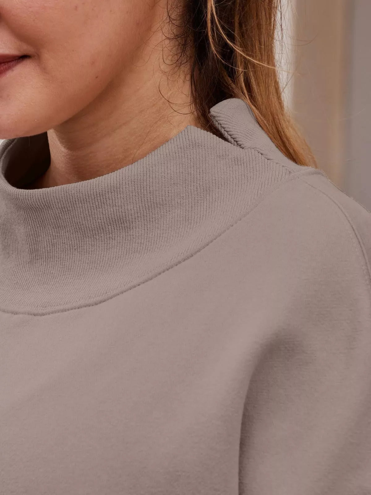Mock neck dropped shoulder sweatshirt in soft muted gray