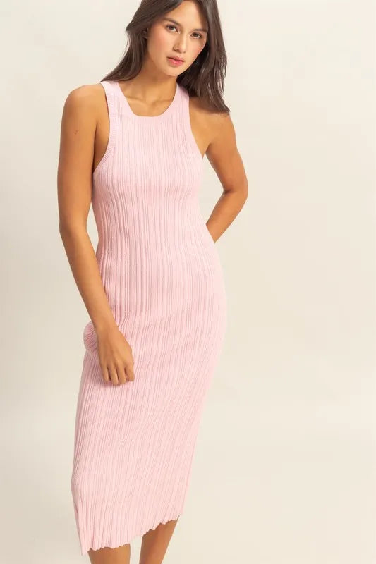 HYFVE Pink Round Neck Bodycon Ribbed Knit Dress SOFT PINK Tank Dresses
