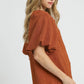 Umgee Textured Flutter Sleeve Notch Neck Top