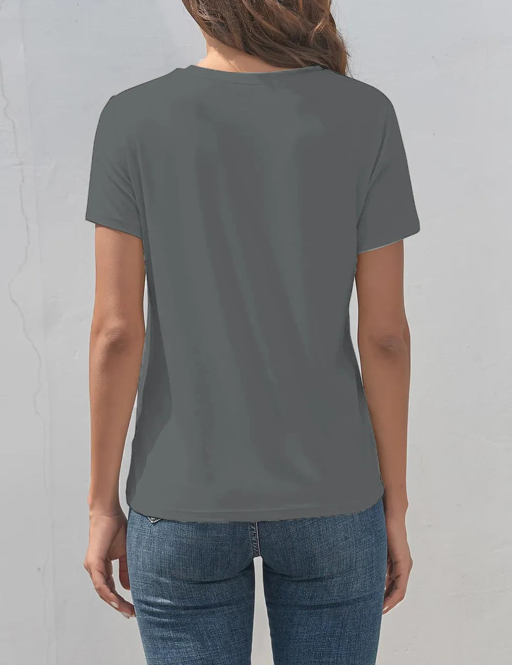 Charcoal gray letter graphic crew neck short sleeve t-shirt with pocket