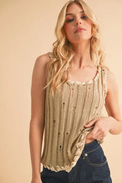 Aemi+Co Distressed Detail Round Neck Knit Tank | Daverri Fashions