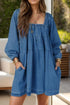 Tied Square Neck Long Sleeve Denim Dress with Pockets - DAVERRI FASHIONS