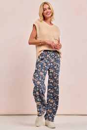 DENIM BiBi Washed Floral Print Wide Leg Jeans | Jeans Daverri Fashions