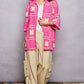 Vibrant pink POL crochet cardigan with white floral granny square patchwork