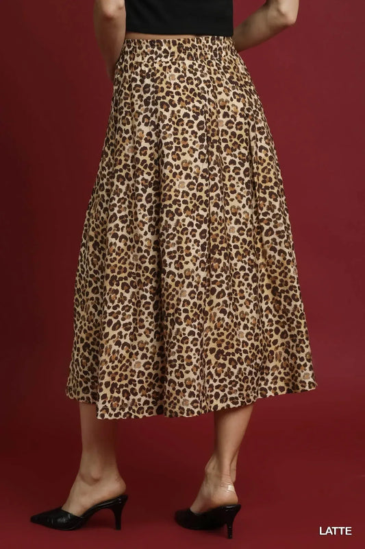 Umgee Drawstring Leopard Midi Skirt - DAVERRI FASHIONS