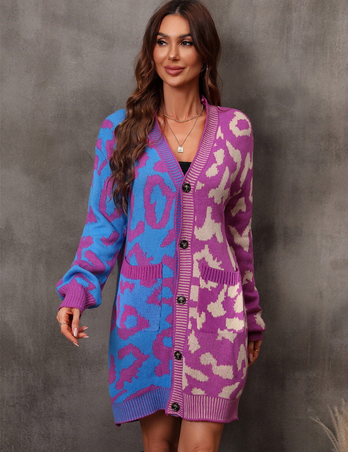 Violet Angel Wings Leopard Button Down Longline Cardigan | Cardigans Daverri Fashions