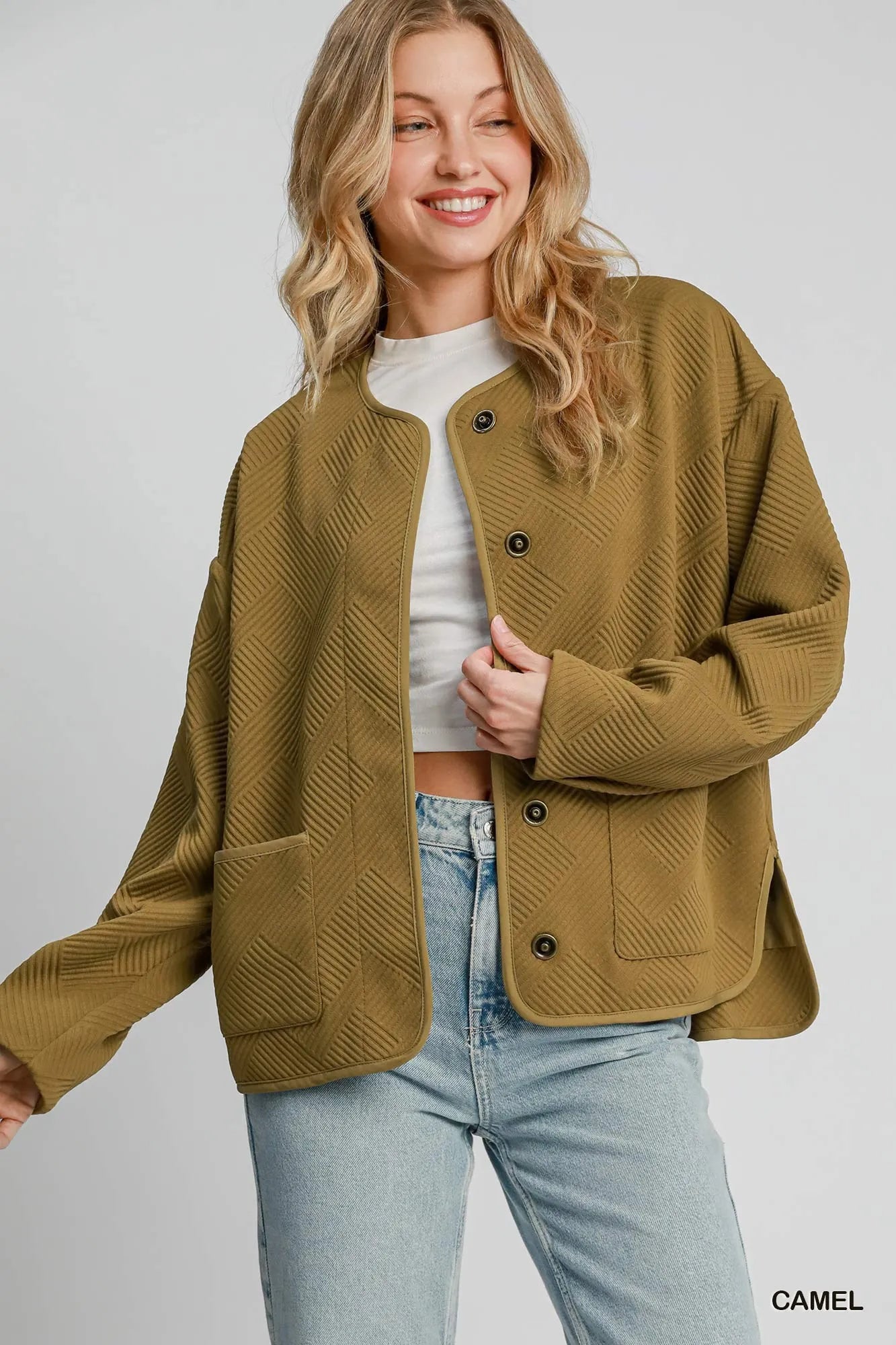 Umgee Textured Jacquard Jacket CAMEL Jackets