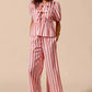 SO ME Front Tie Stripe Top With Puff Sleeves and Wide Leg Pants Set PINK