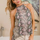 BiBi Snakeskin Print Low Gauge Knit Halter Neck Top Tops