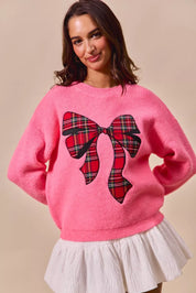 SO ME Checker Plaid Ribbon Christmas Holiday Sweater | Sweaters Daverri Fashions