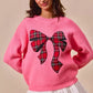 SO ME Checker Plaid Ribbon Christmas Holiday Sweater - DAVERRI FASHIONS