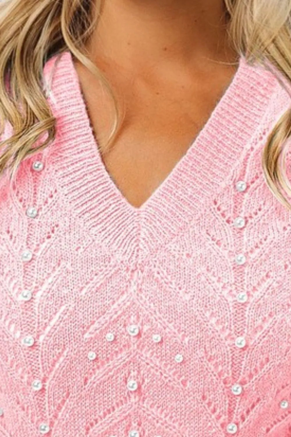 BiBi Blush Chevron Pointelle Pearl Knit Top Tops