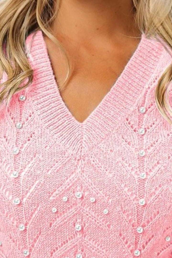 BiBi Blush Chevron Pointelle Pearl Knit Top Tops