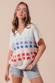 IVORY COMBO SO ME Fourth Of July Stars Loose Fit Knit Top | Sweaters Daverri Fashions