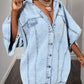 Light-wash oversized batwing sleeve denim shirt dress with button front