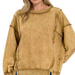 Zenana acid wash French terry sweatshirt in camel color