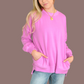 Talk Cozy to Me Stepped Hem Pullover in Bright Mauve