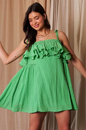 Davi & Dani Textured Jacquard Checker Fabric Ruffled Dress | Mini Dresses Daverri Fashions