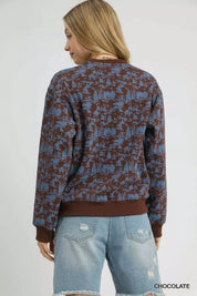 Umgee Scenic Print Cropped Sweatshirt Chocolate | Sweatshirts Daverri Fashions