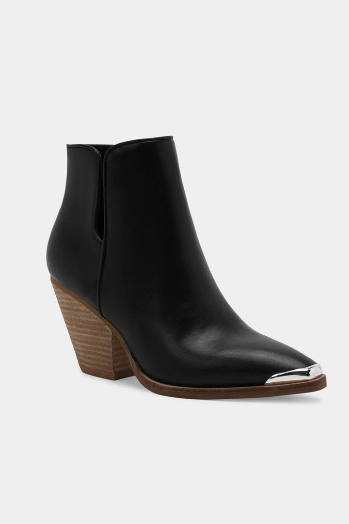 Pointed Metal-Tip Toe Block Heel Ankle Boots Boots